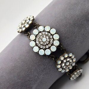 Sweet Lola Bronzetone Bracelet with Rhinestones and Milky Opal Colored Gems